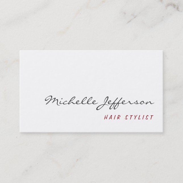 Trendy Stylish Cute Script White Business Card (Front)