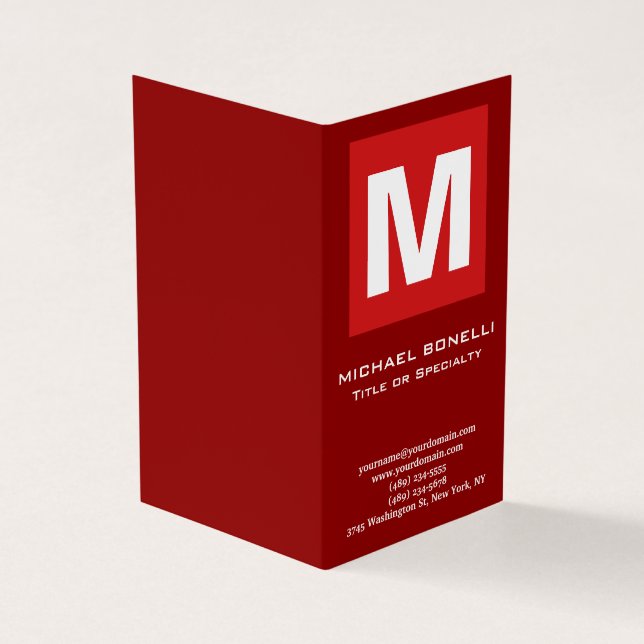 Trendy stylish dark red white monogram classical business card (Outside)