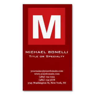 Trendy stylish dark red white monogram classical 	Magnetic business card
