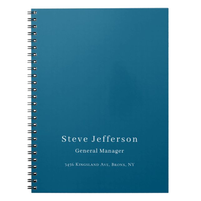 Trendy Stylish Elegant Minimalist Plain Blue Notebook (Front)