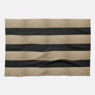 trendy stylish geometric black and gold stripes kitchen towel