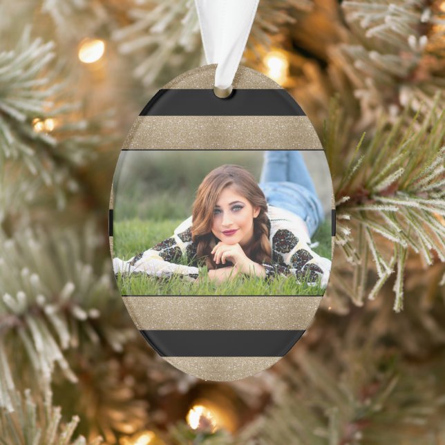 trendy stylish geometric black and gold stripes ornament (Tree)