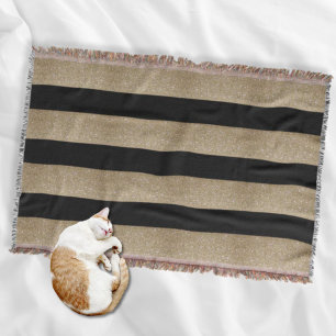 trendy stylish geometric black and gold stripes throw blanket