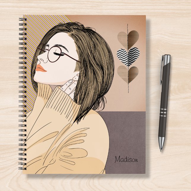 Trendy Stylish Girl Chic Love Heart Personalized Notebook (Creator Uploaded)