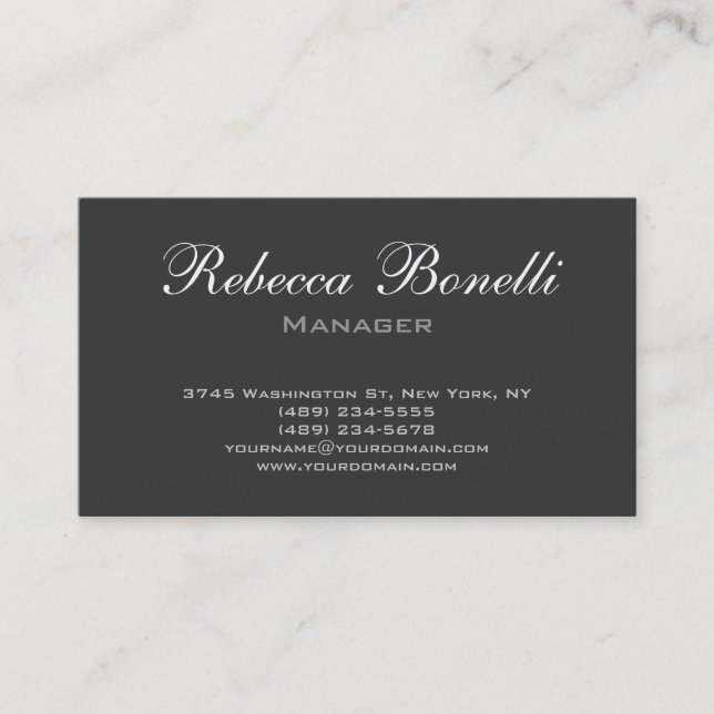 Trendy Stylish Grey Script Manager Business Card (Front)