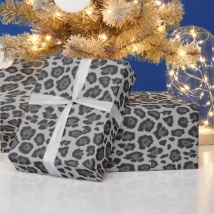 Trendy stylish leopard animal print pattern grey wrapping paper