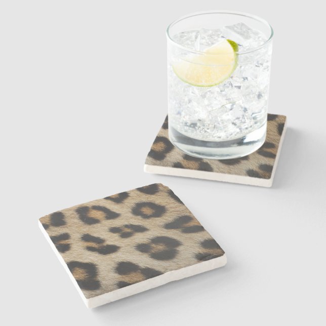 Trendy stylish leopard fur print animal pattern stone coaster (Side)