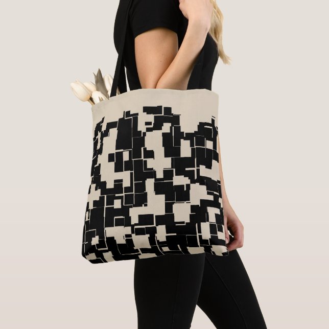 Trendy Stylish Modern Black & Beige Pattern Tote Bag (Close Up)