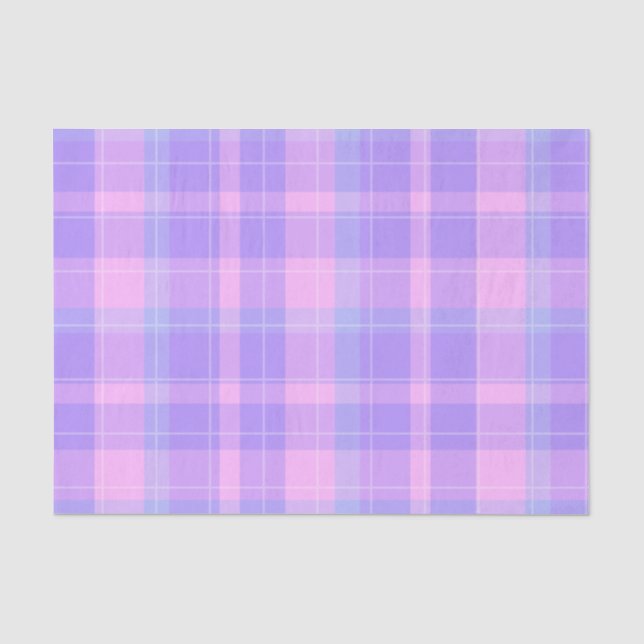 Trendy Stylish Pastel Pink Purple Plaid  Tissue Paper (Front)