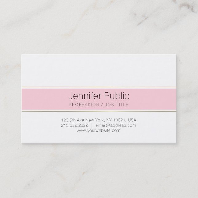 Trendy Stylish Pink Gold Stripes Chic Plain Design Business Card (Front)
