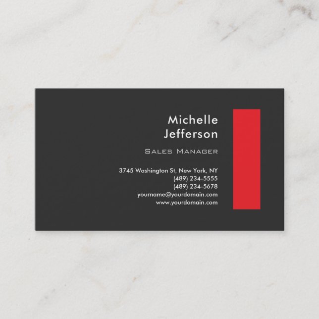 Trendy Stylish Red Grey Modern Minimalist Business Card (Front)