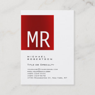 Trendy Stylish Red Monogram White Business Card