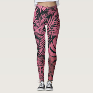 Trendy, stylish rose pink palm tree leaves pattern leggings