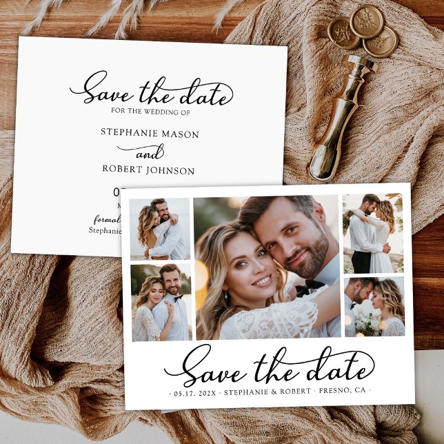 Trendy Stylish Script 3 Photo Collage Wedding  Save The Date (Creator Uploaded)