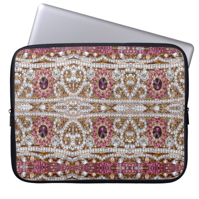 trendy stylish silver gold burgundy pink bohemian  laptop sleeve (Front)