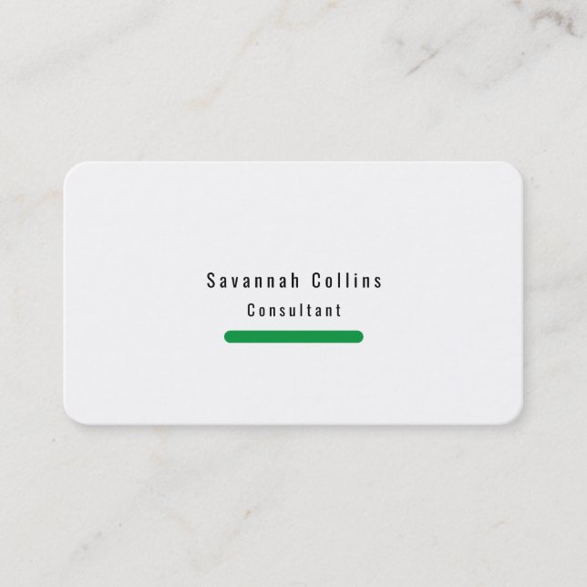 Trendy Stylish Simple Plain Green White Minimalist Business Card (Front)