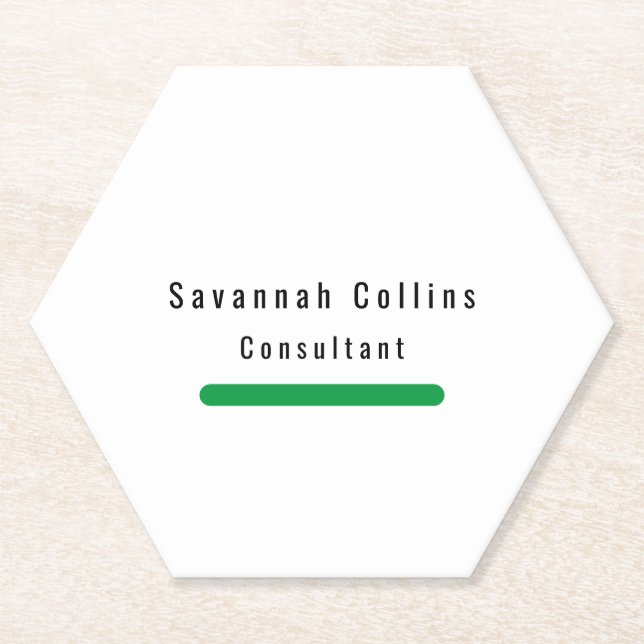 Trendy Stylish Simple Plain Green White Minimalist Paper Coaster (Front)