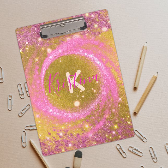 Trendy Stylish Sparkly Pink and Gold Glitter Foil  Clipboard (Creator Uploaded)