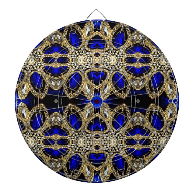 trendy stylish turquoise gold silver deep blue  dartboard (Front)