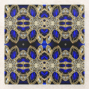 trendy stylish turquoise gold silver deep blue  glass coaster
