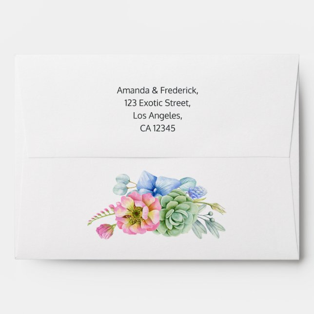 Trendy Succulent Floral Wedding Envelope (Back (Top Flap))