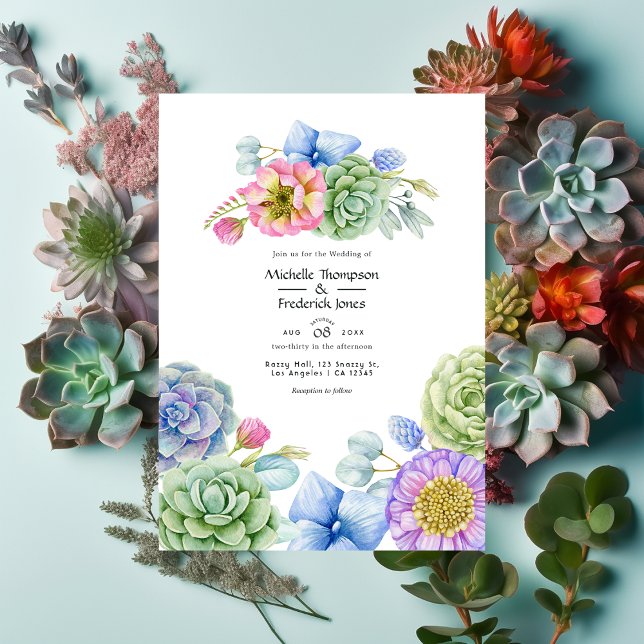 Trendy Succulent Floral Wedding Invitation (Creator Uploaded)
