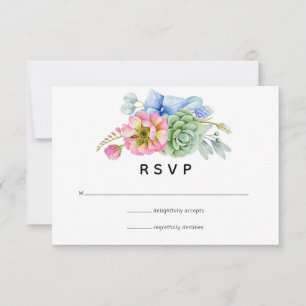 Trendy Succulent Floral Wedding RSVP Card