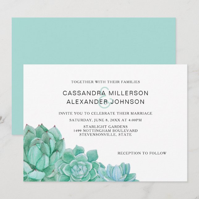 Trendy Succulent wedding invitation suite 3961 (Front/Back)