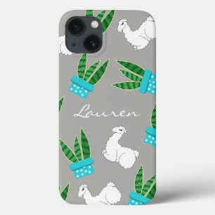 Trendy Succulents & Sleeping Llama   Personalized iPhone 13 Case