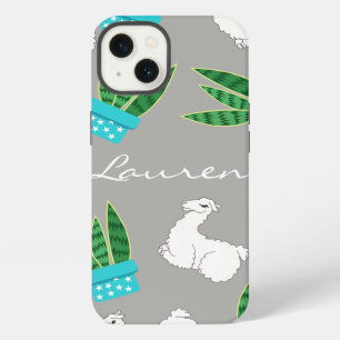 Trendy Succulents & Sleeping Llama Personalized iPhone 13 Case
