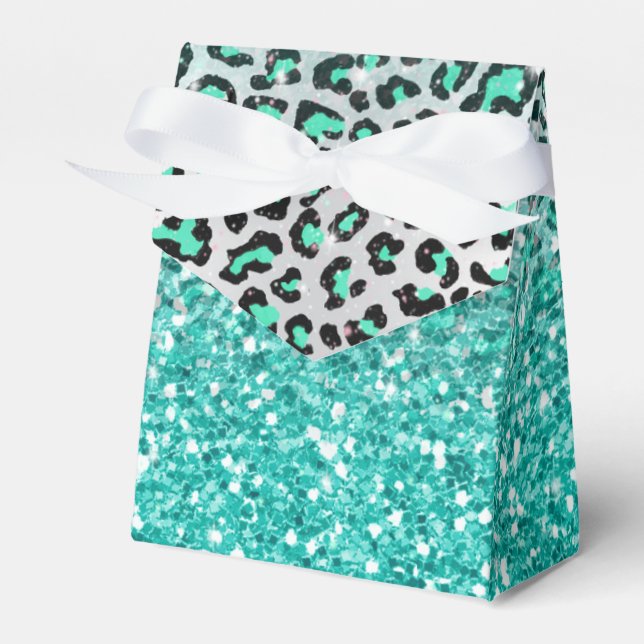 trendy summer aqua green leopard animal print favor box (Front Side)