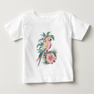 Trendy Summer beach Parrot and Hibiscus Flowers Baby T-Shirt