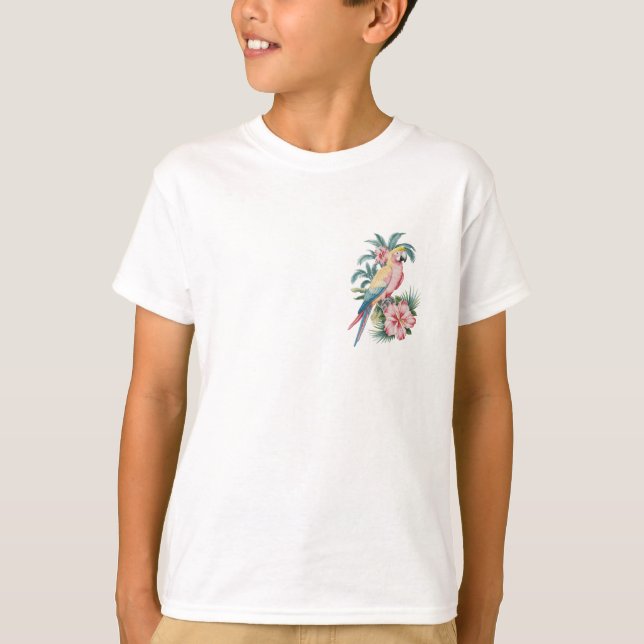 Trendy  Summer beach Parrot and Hibiscus Flowers   T-Shirt (Front)