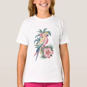 Trendy  Summer beach Parrot and Hibiscus Flowers   T-Shirt
