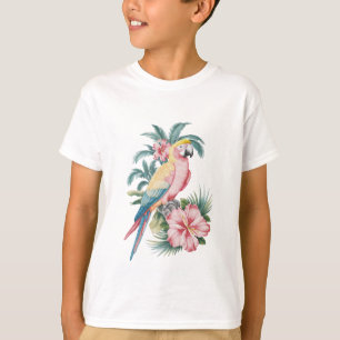 Trendy  Summer beach Parrot and Hibiscus Flowers   T-Shirt
