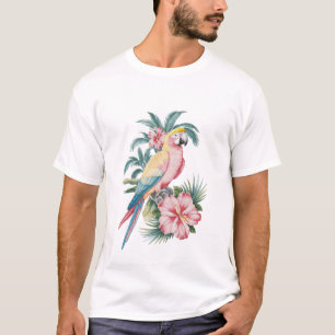 Trendy  Summer beach Parrot and Hibiscus Flowers   T-Shirt