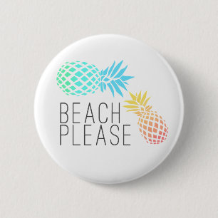 trendy summer "beach please", colourful pineapple 2 inch round button