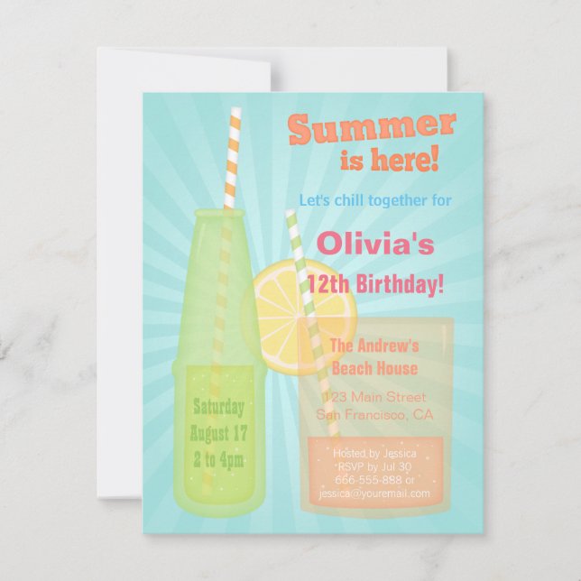 Trendy Summer Drinks Birthday Party Invitations (Front)