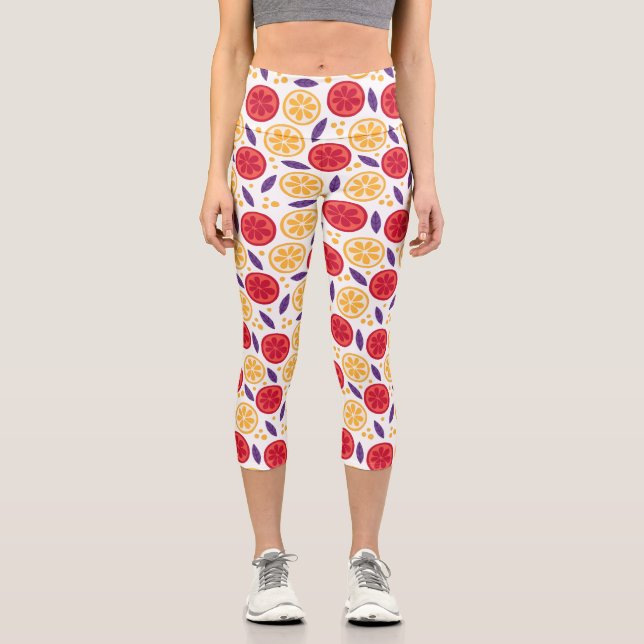 Trendy Summer Fruit Orange Pomegranate Slice Capri Leggings (Front)