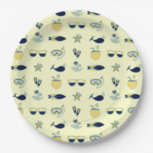 Trendy Summer Icons Pattern Paper Plate