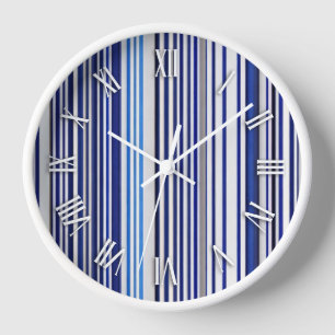 Trendy Summer Navy Blue Boat Stripes Collection Clock