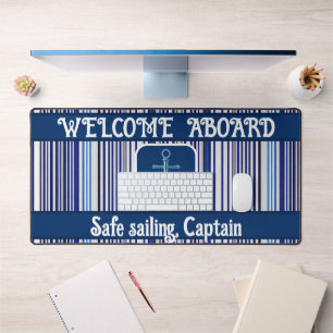 Trendy Summer Navy Blue Boat Stripes Collection Desk Mat