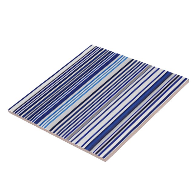 Trendy Summer Navy Blue Boat Stripes Collection Tile (Side)