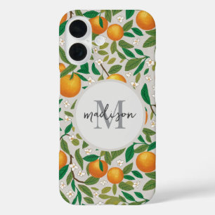 Trendy Summer Oranges Citrus Fruit Blossom Pattern iPhone 16 Case