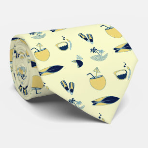 Trendy Summer Symbols Pattern Pastel Yellow Tie