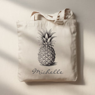 Trendy Summer Tropical Pineapple Personalized      Tote Bag