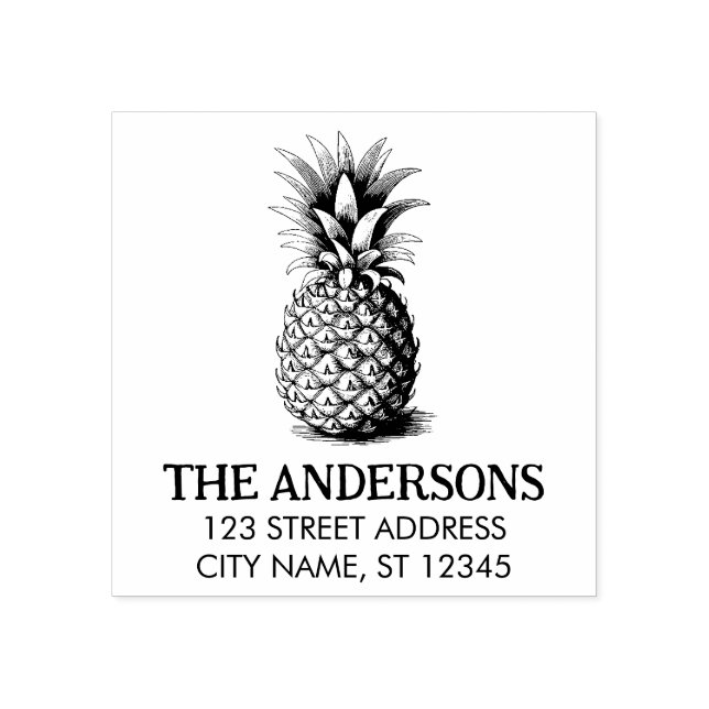Trendy Summer Tropical Pineapple Return Address Rubber Stamp (Imprint)