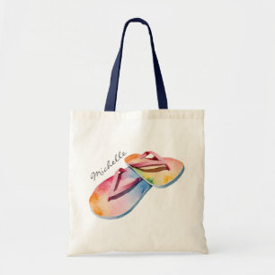 Trendy Summer Watercolor Beach Flip Flops Tote Bag