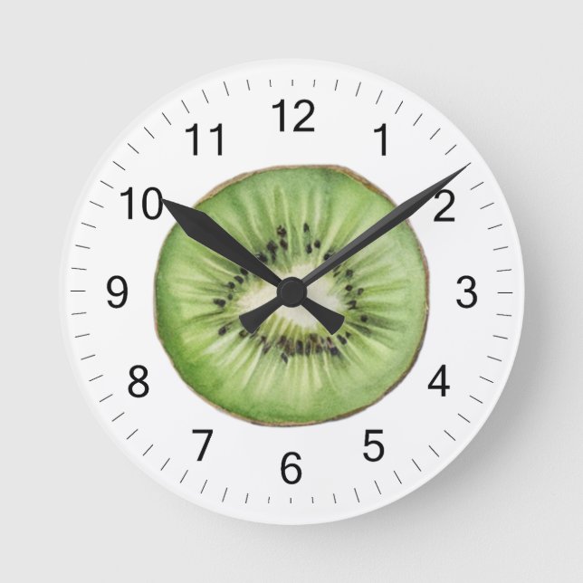 Trendy Summer Watercolor Fruit Kiwi  Round Clock (Front)