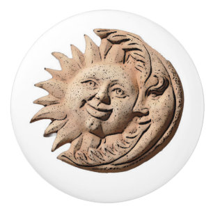 Trendy Sun and Moon Terracotta Faces Ceramic Knob